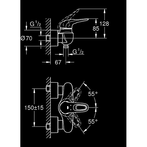 Baterie dus GROHE Eurostyle 33590LS3, metal, alb