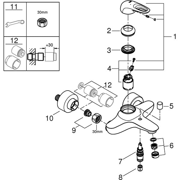 Baterie cada-dus GROHE Eurostyle 33591LS3, metal, alb