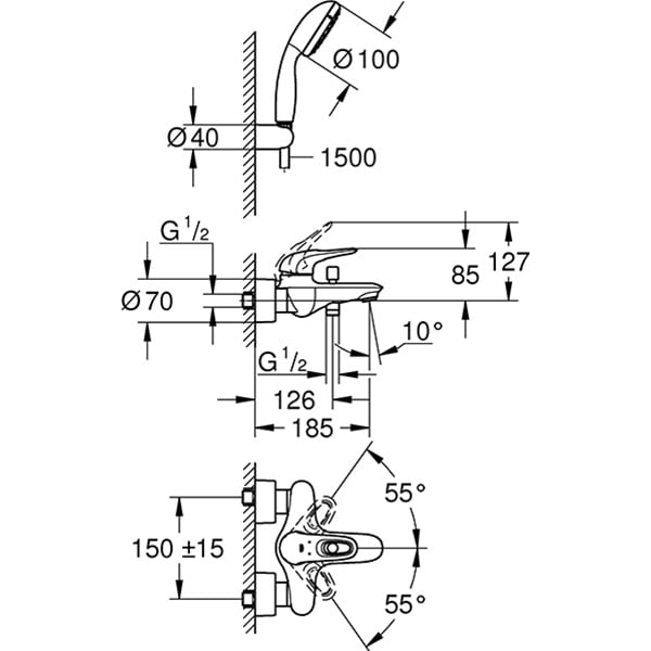 Set dus GROHE Eurostyle 3359230A, 2 functii, crom