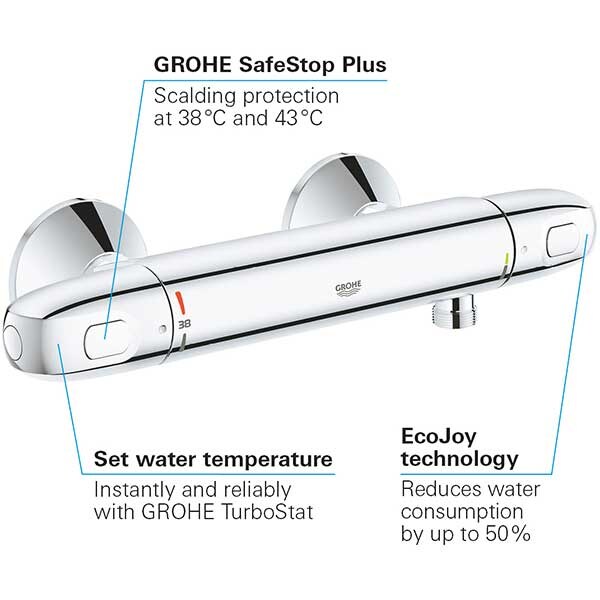 Baterie dus GROHE New Grohtherm 1000 34143003, termostat, metal, crom
