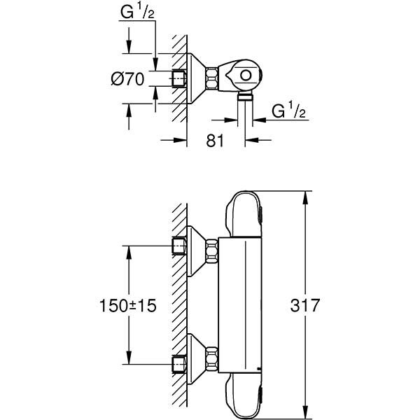 Baterie dus GROHE New Grohtherm 1000 34143003, termostat, metal, crom