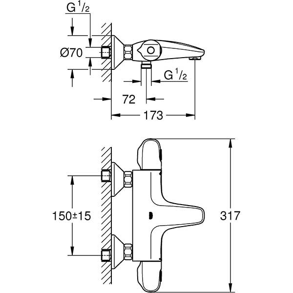 Baterie cada-dus GROHE New Grohtherm 1000 34155003, termostat, metal, crom