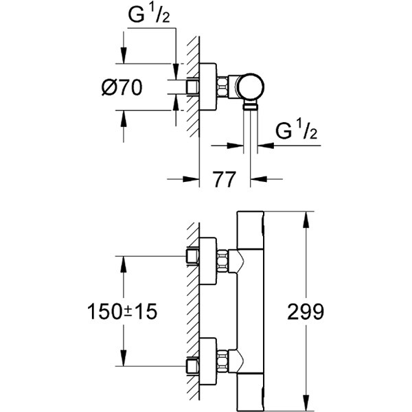 Baterie dus GROHE Precision Joy 34333000, termostat, alama, argintiu