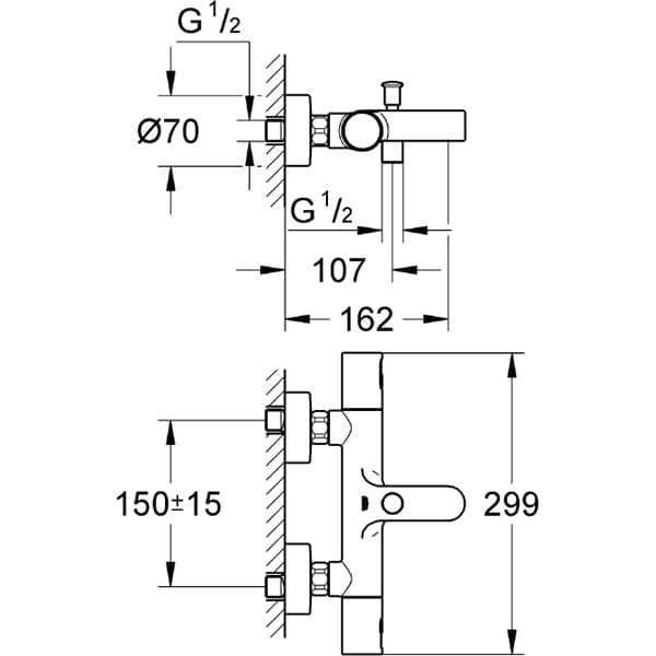 Baterie dus GROHE Precision Joy 34337000, termostat, alama, argintiu