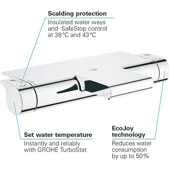 Baterie cada-dus GROHE Grohtherm 2000 34464001, termostat, metal, crom