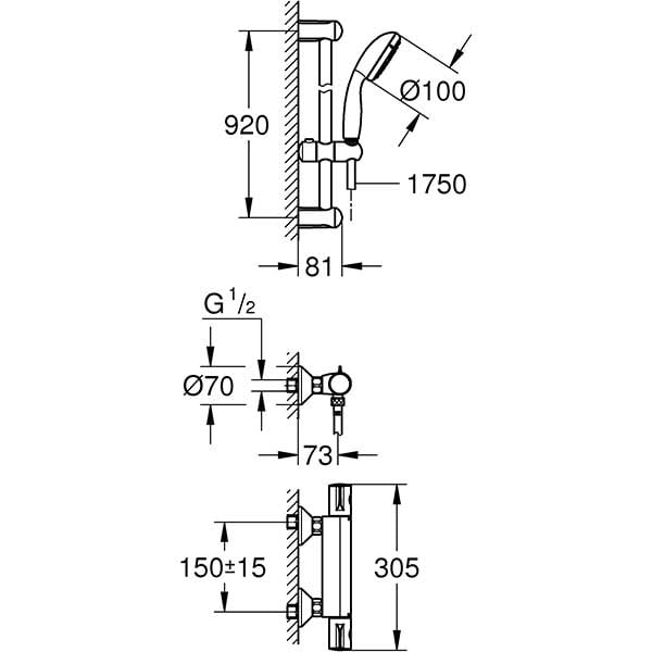 Set baterie dus GROHE Grohtherm 800 34566001, termostat, metal, crom