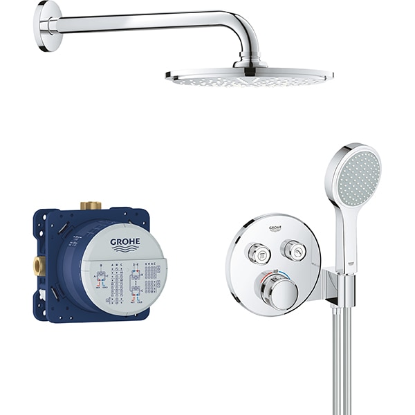 Sistem dus incastrat GROHE Grohtherm SmartControl 2C 34743000, termostat, 2 functii, argintiu