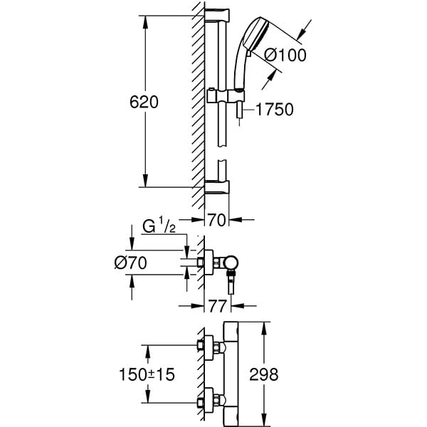 Set baterie dus GROHE Grohtherm 800 Cosmopolitan 34768000, termostat, 2 functii, crom