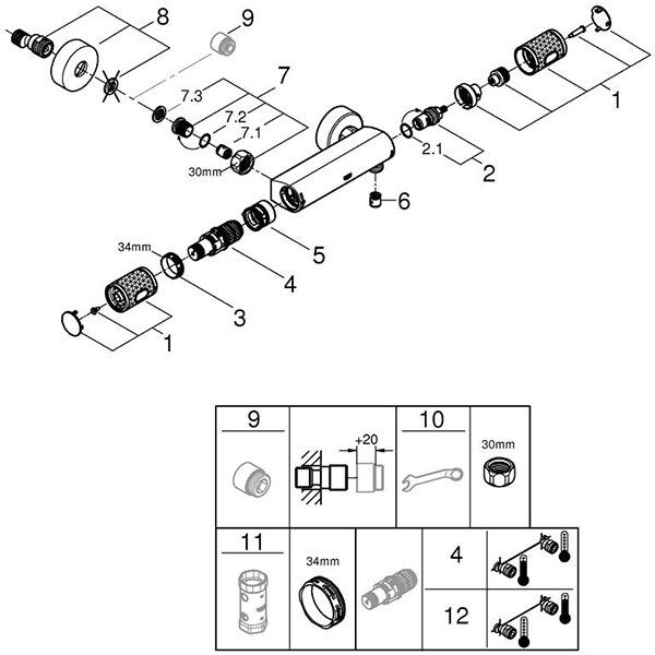 Baterie cada-dus Grohtherm GROHE 1000 Performance 34776000, metal, argintiu