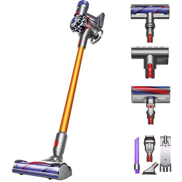 Aspirator vertical DYSON V8 Absolute+, 0.54l, 21.6V, autonomie max 40 min, Sistem Point&Shoot, auriu-mov