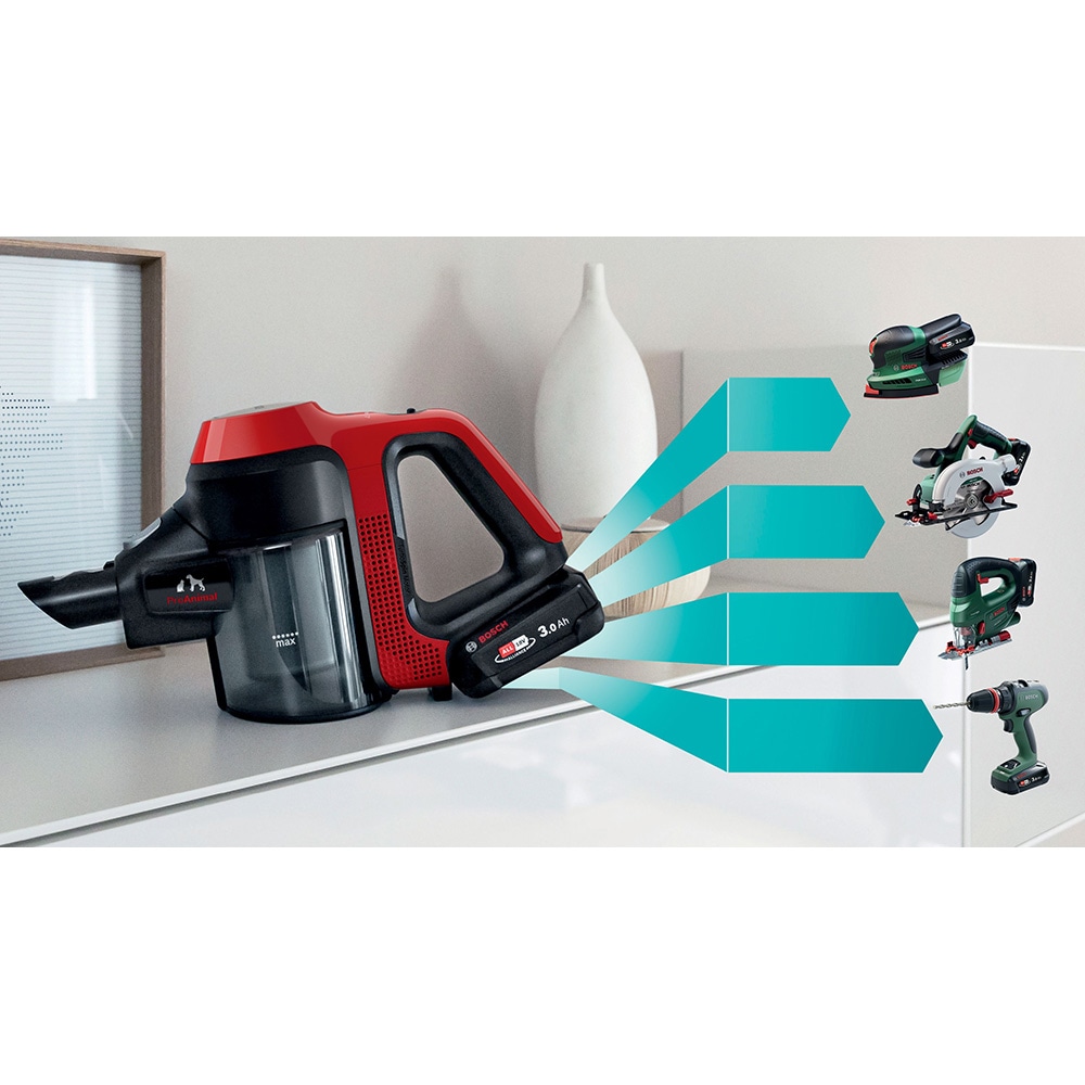Aspirator vertical 2in1 BOSCH Unlimited 7 BCS711PET, 0.3l, 18V, autonomie max 40 min, Quick Stan, rosu-negru