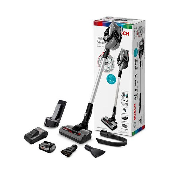 Aspirator vertical BOSCH Unlimited BCS812KA2, 0.4l, 18V, autonomie max 35 min, Power for ALL, gri inchis-negru