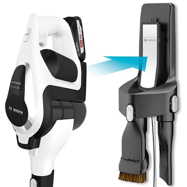Aspirator vertical BOSCH Unlimited BCS81EXC, 0.4l, 18V, autonomie max 35 min, All Floor High Power, alb-negru