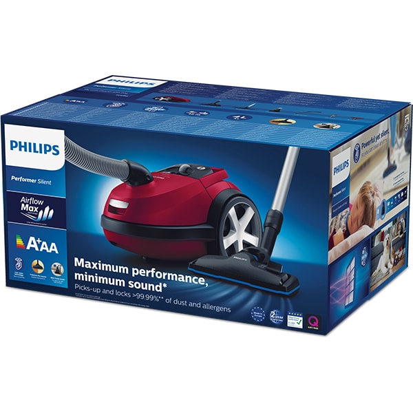 Aspirator cu sac PHILIPS Performer Silent FC8784/09, 4l, 650W, 66dB, rosu-negru 