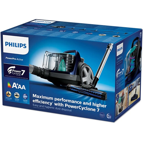 Aspirator fara sac PHILIPS PowerPro Active FC9556/09, 1.5l, 650W, 71dB, albastru-negru 