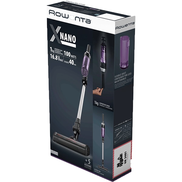 Aspirator vertical ROWENTA X-Nano RH1129WO, 0.5l, 14.4V, autonomie max 40 min, negru-mov