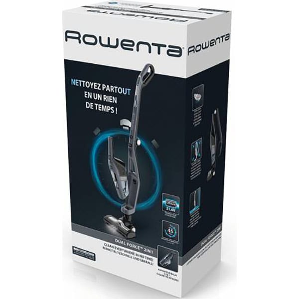 Aspirator vertical ROWENTA Dual Force 2in1 RH6756WO, 0.6l, 21.6V, autonomie max 75 min, tehnologie ciclonica, gri