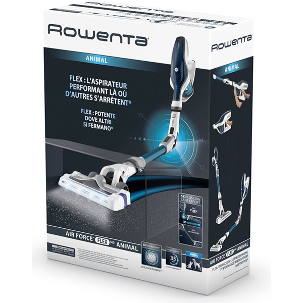 Aspirator vertical ROWENTA Air Force Flex 560 RH9471WO, 0.65l, 21.9V, autonomie max 35 min, tehnologie ciclonica, alb-albastru