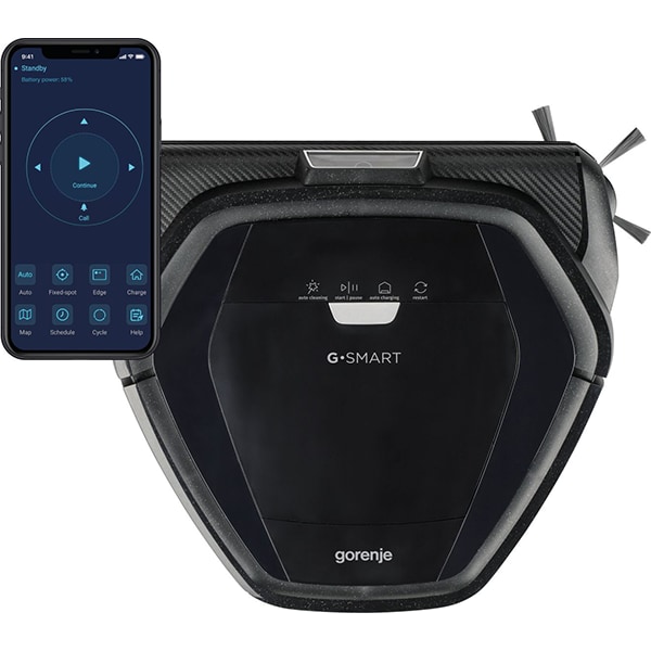 Aspirator robot GORENJE RVC216BK, 0.18l, 21.6V, autonomie max 90 min, Wi-Fi, functie mop, negru