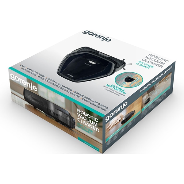 Aspirator robot GORENJE RVC216BK, 0.18l, 21.6V, autonomie max 90 min, Wi-Fi, functie mop, negru