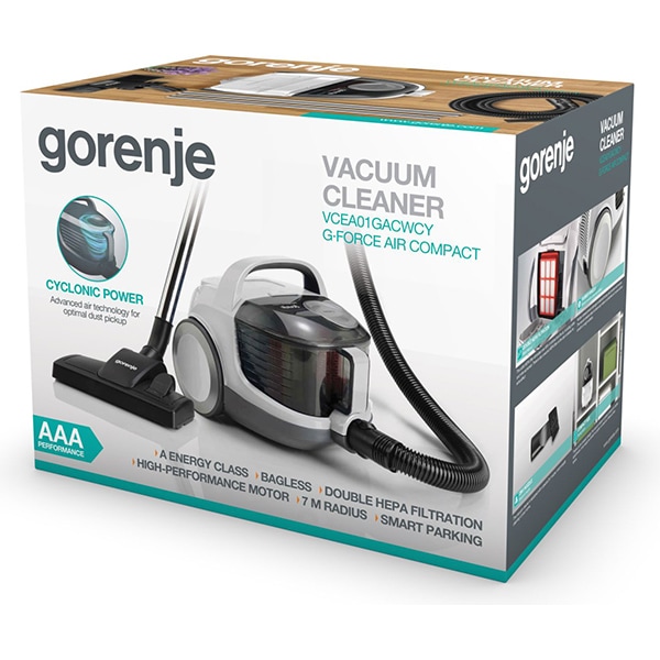 Aspirator fara sac GORENJE G Force Air Compact VCEA01GACWCY, 2.2l, 800W, 83dB, alb-gri 