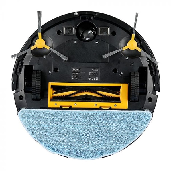 Aspirator robot V-TAC 8649, 0.6l, 14.4V, autonomie max 150 min, Wi-Fi, Smart Light App, functie mop, alb-negru