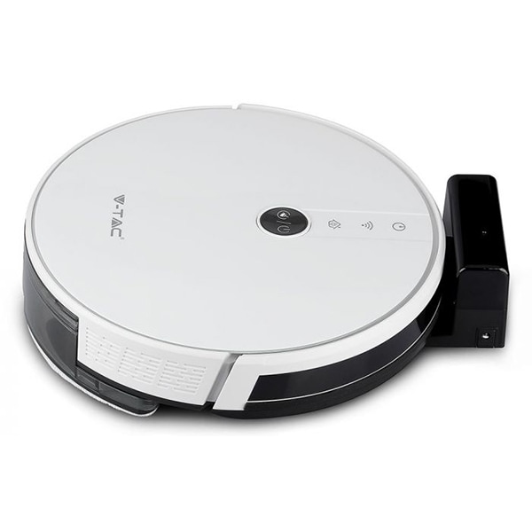 Aspirator robot V-TAC 8649, 0.6l, 14.4V, autonomie max 150 min, Wi-Fi, Smart Light App, functie mop, alb-negru