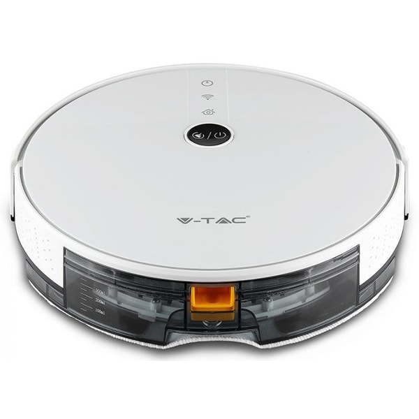 Aspirator robot V-TAC 8649, 0.6l, 14.4V, autonomie max 150 min, Wi-Fi, Smart Light App, functie mop, alb-negru
