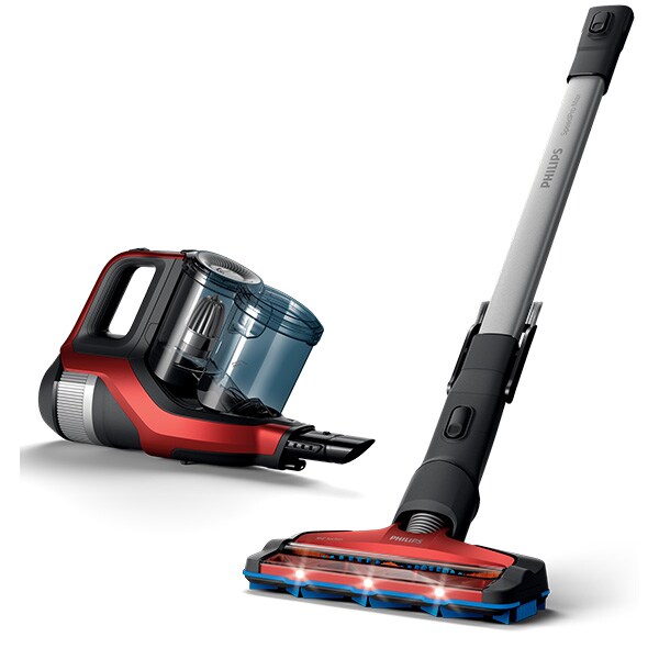 Aspirator vertical PHILIPS SpeedPro Max XC7043/01, 0.6l, 25.2V, autonomie max 65 min, rosu-negru