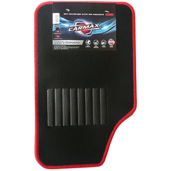 Set 4 covorase auto CARMAX, textil, 4 buc, negru-rosu