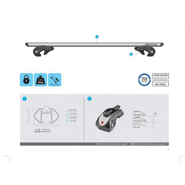 Bare transversale MENABO Dozer XXL, Citroen Nemo Van, 2008-Prezent, 150 cm