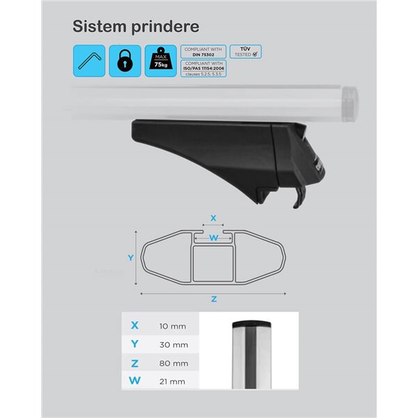 Bare transversale MENABO Leopard Black XL, Kia Sorento Hybrid / Plug-in, 2021-Prezent, 135 cm