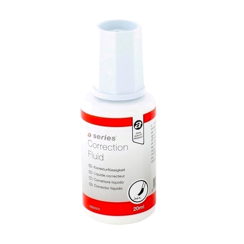 Corector fluid A-SERIES, 20 ml, pe baza de solvent, aplicator cu perie