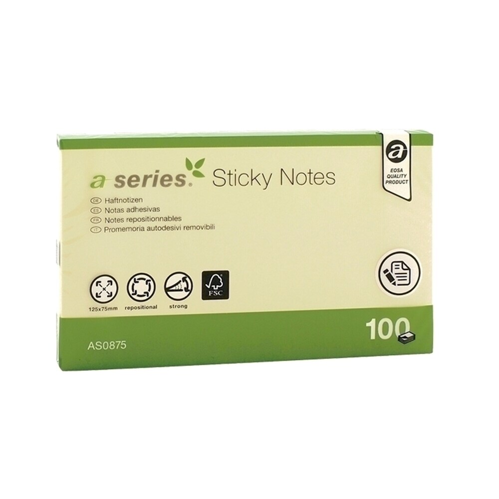 Notite adezive A-SERIES, 100 file, 75 x 125mm, galben