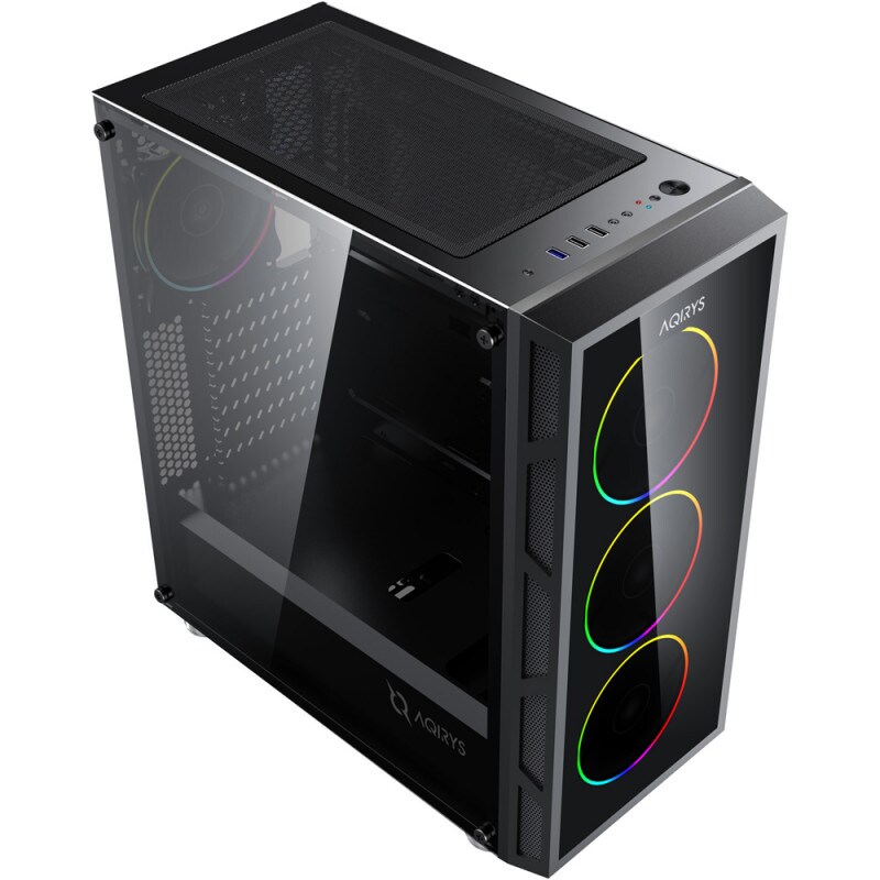 Carcasa PC AQIRYS Antares ARGB, USB 3.0, fara sursa, negru