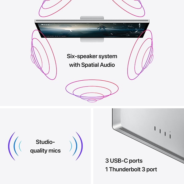 Monitor APPLE Studio Display mmyx3z/a, 27" 5K Retina, WebCam 12MP, Standard Glass, Nano-Texture Glass, VESA Mount Adapter (Stand not included), argintiu