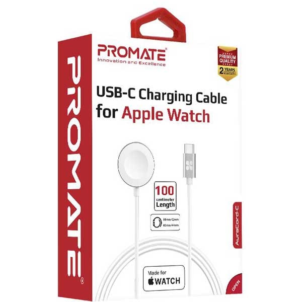 Incarcator wireless pentru Apple Watch, PROMATE AuraCord-C, alb