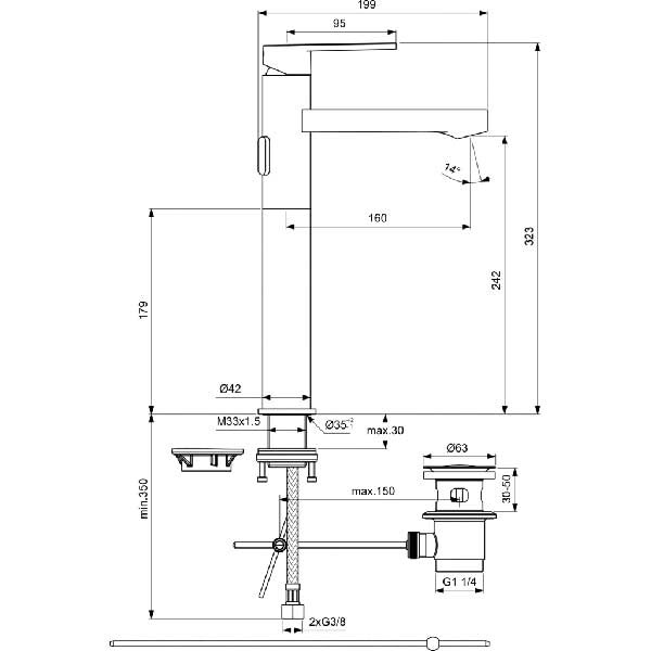 Baterie lavoar IDEAL STANDARD Gio B0619AA, alama sanitara, crom