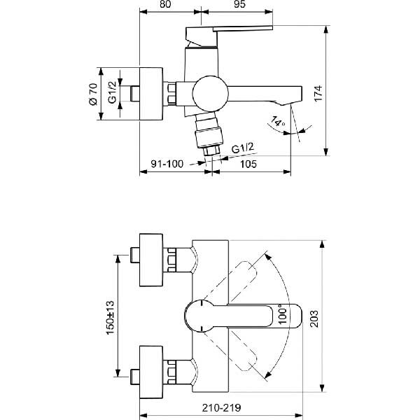 Baterie cada-dus IDEAL STANDARD Gio B0621AA, alama sanitara, crom