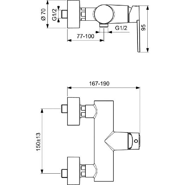 Baterie dus IDEAL STANDARD Gio B0623AA, alama sanitara, crom