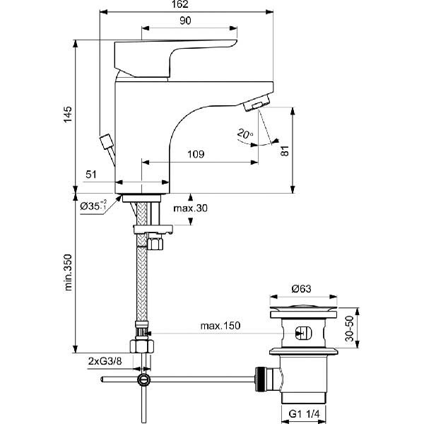 Baterie lavoar IDEAL STANDARD Ceraplan III B0773AA, alama sanitara, crom
