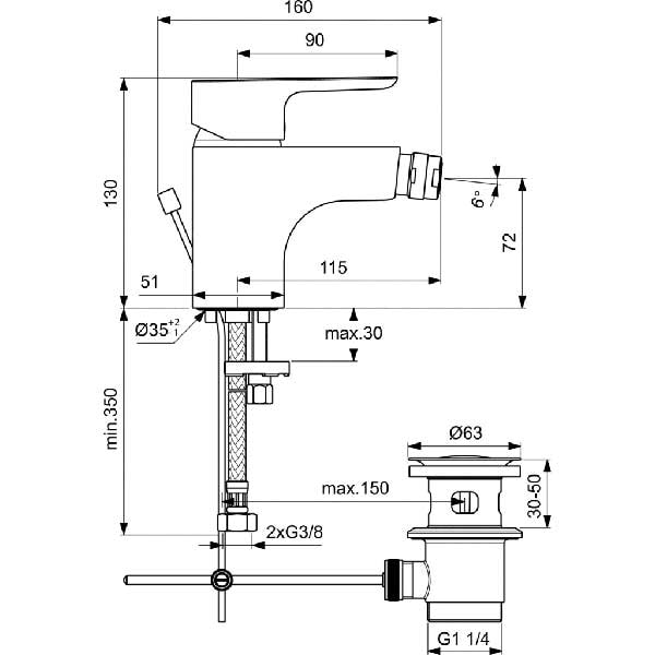 Baterie bideu IDEAL STANDARD Ceraplan III B0897AA, alama sanitara, crom