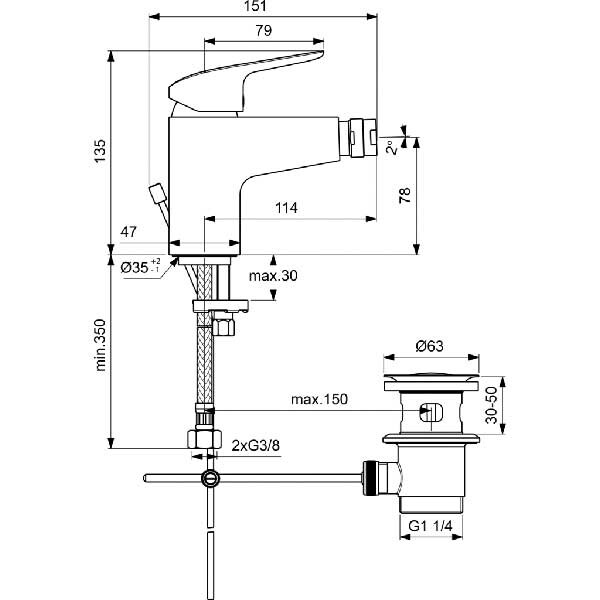 Baterie bideu IDEAL STANDARD Ceraflex B1718AA, alama sanitara, crom