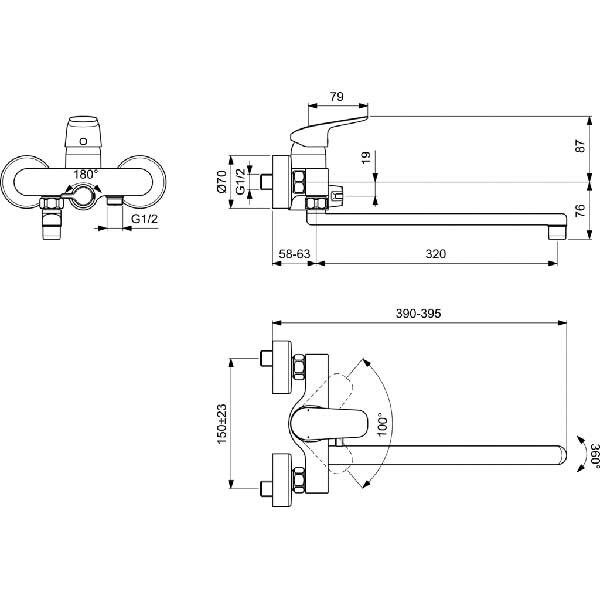 Baterie cada-dus IDEAL STANDARD Ceraflex B1741AA, alama sanitara, crom