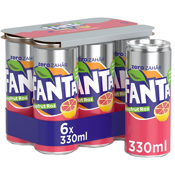 Bautura racoritoare carbogazoasa FANTA Zero Zahar Pink Grefe bax 0.33L x 6 doze