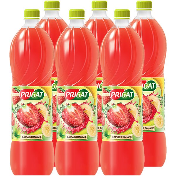 Bautura racoritoare necarbogazoasa PRIGAT Capsuni&Banane bax 1.75L x 6 sticle