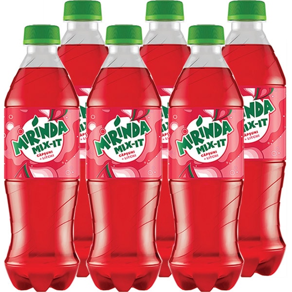 Bautura racoritoare carbogazoasa MIRINDA MIX-IT STRAWBERRY LYCHEE bax 0.5L x 6 sticle