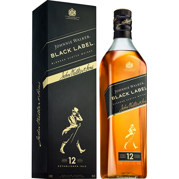 Whisky Johnnie Walker Black Label 12YO, 1L + Cutie
