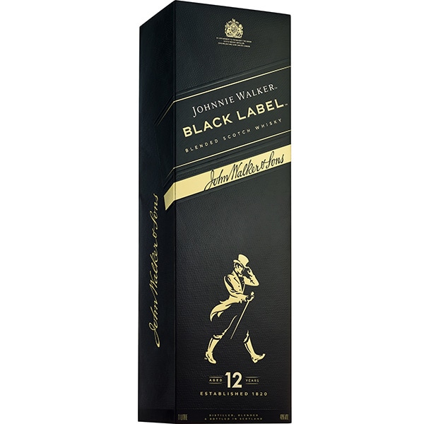 Whisky Johnnie Walker Black Label 12YO, 1L + Cutie