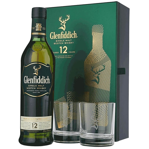 Whisky Glenfiddich 12YO, 0.7L + 2 pahare